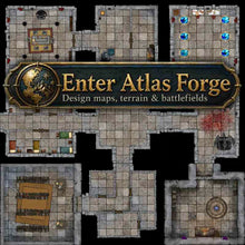 Cargar imagen en el visor de la galería, Atlas Forge map maker preview with furnished dungeon rooms and modular stone tiles
