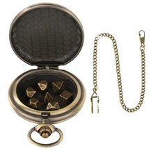 Load image into Gallery viewer, Pocket Watch And Mini Dice, Metal With Carved Wood
