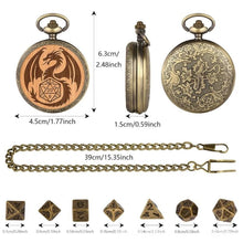 Load image into Gallery viewer, Pocket Watch And Mini Dice, Metal With Carved Wood
