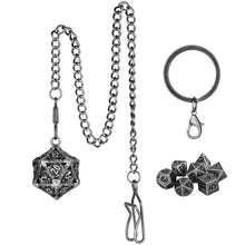 Cargar imagen en el visor de la galería, Necklace &amp; Keychain, D20 Metal Case w/ Tiny 7pcs Polyhedral Metal Dice Set
