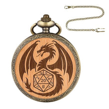 Load image into Gallery viewer, Pocket Watch And Mini Dice, Metal With Carved Wood
