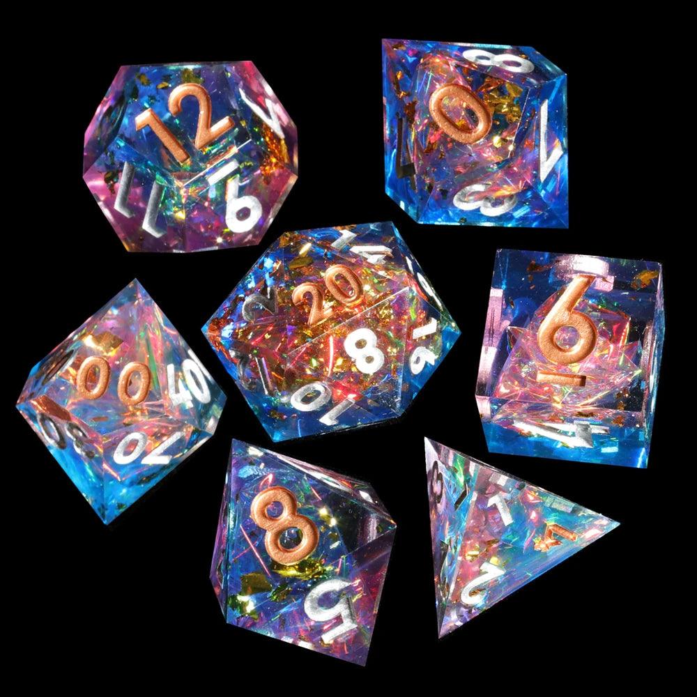 Dice Set, 7Pcs/Set Colored Sharp Edge Resin Polyhedral