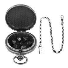 Load image into Gallery viewer, Pocket Watch And Mini Dice, Metal With Carved Wood
