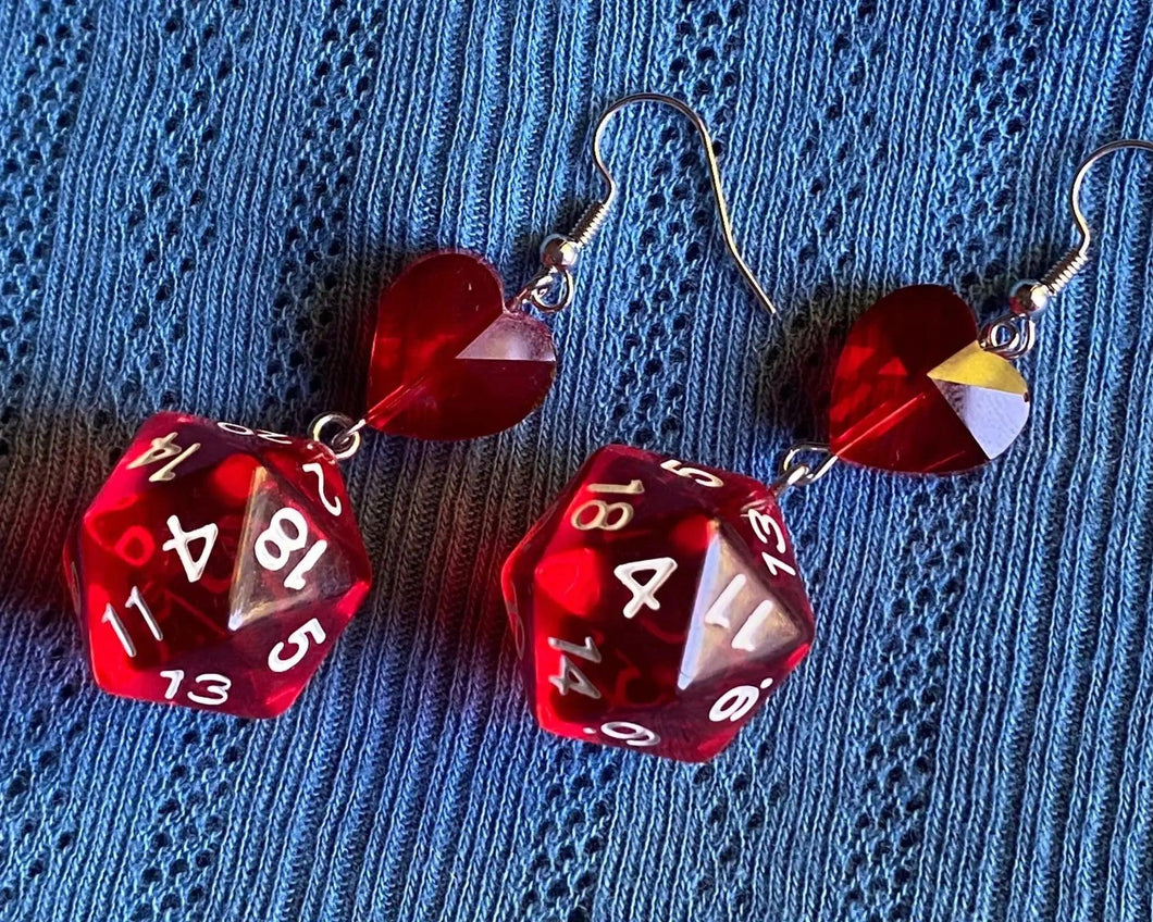 Jewelry, Heart Cut Dice Earrings - D20