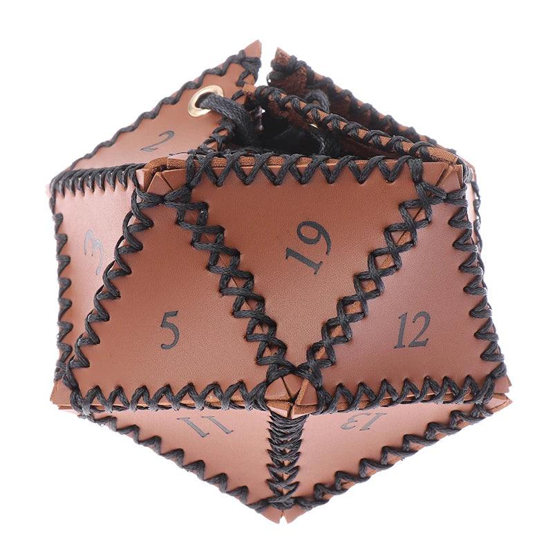 Dice Bag, Leather D20 Polygonal Pouch