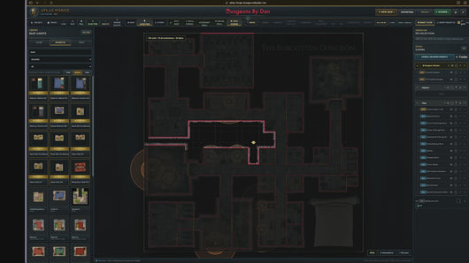 Atlas Forge test vision moves through connected dungeon rooms.