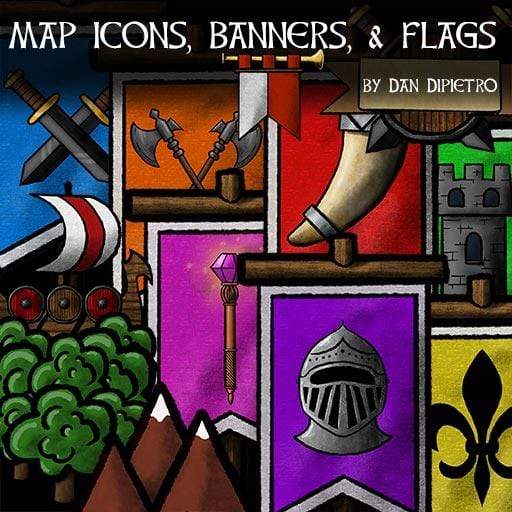 Map Icons, Banners, And Flags - Dungeons By Dan, Modular terrain and dungeon tiles for tabletop games using battle maps.